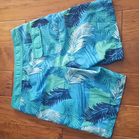 American Eagle Outfitters Men's Teal Palm Print Swim Board Shorts Size S - Picture 10 of 16